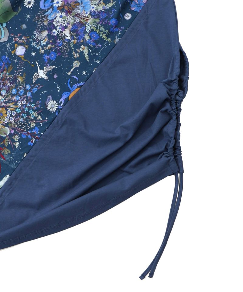 ネコと花の天の川柄 ドロストワンピース-15