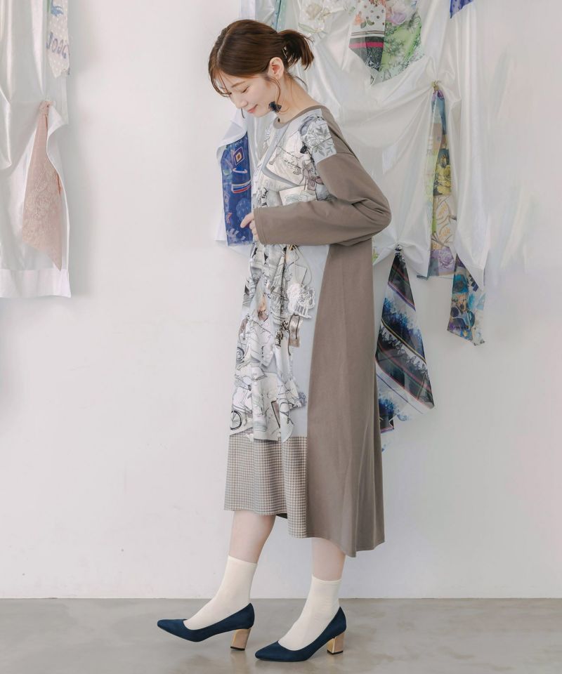 お買い物大好き女子のコラージュ柄ワンピース-5