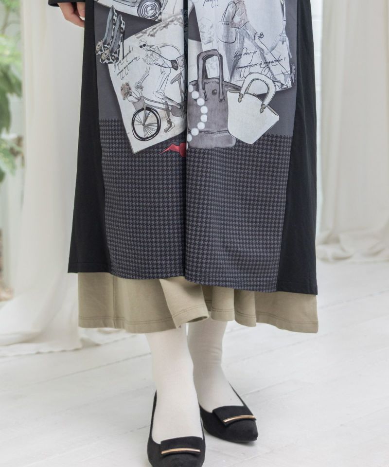 お買い物大好き女子のコラージュ柄ワンピース-13