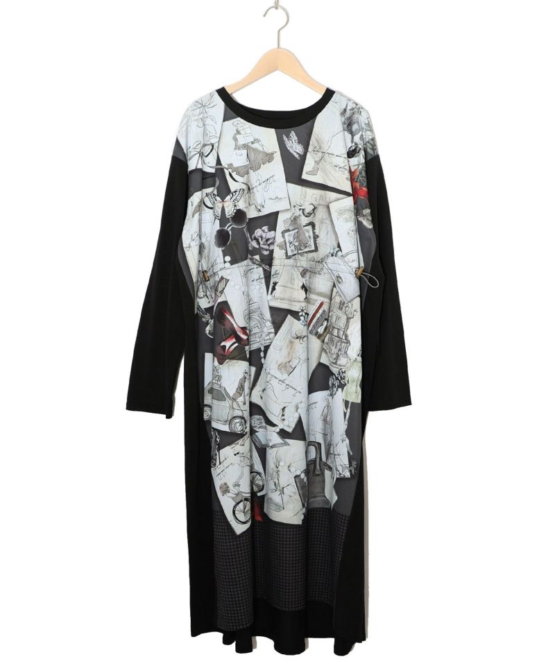 お買い物大好き女子のコラージュ柄ワンピース-14