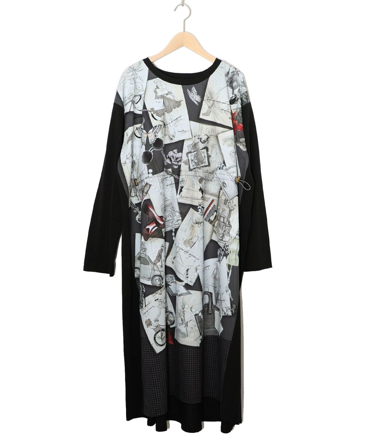 お買い物大好き女子のコラージュ柄ワンピース-14