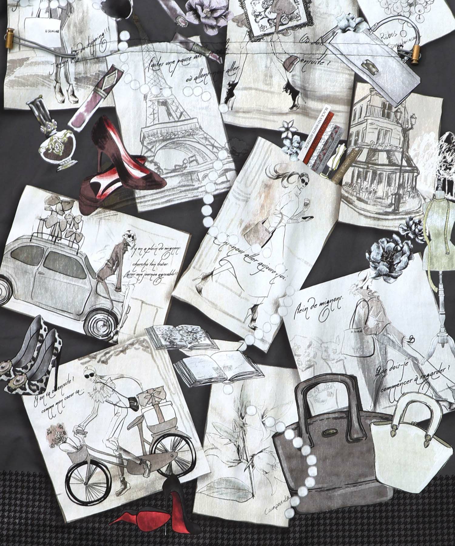 お買い物大好き女子のコラージュ柄ワンピース-15