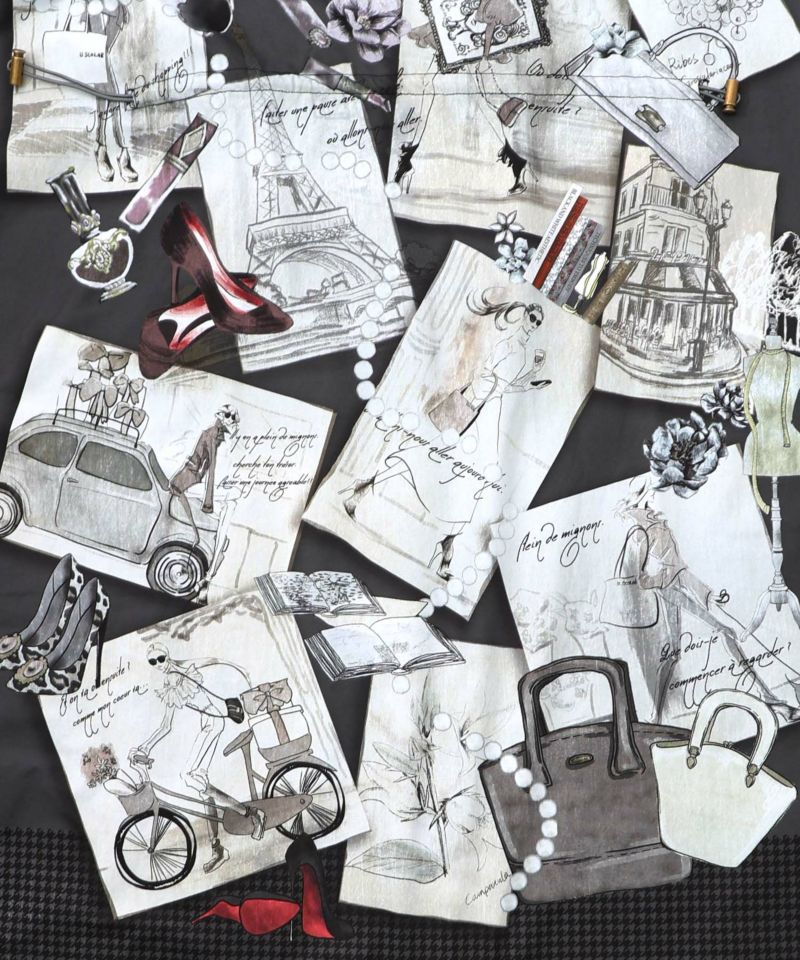 お買い物大好き女子のコラージュ柄ワンピース-15