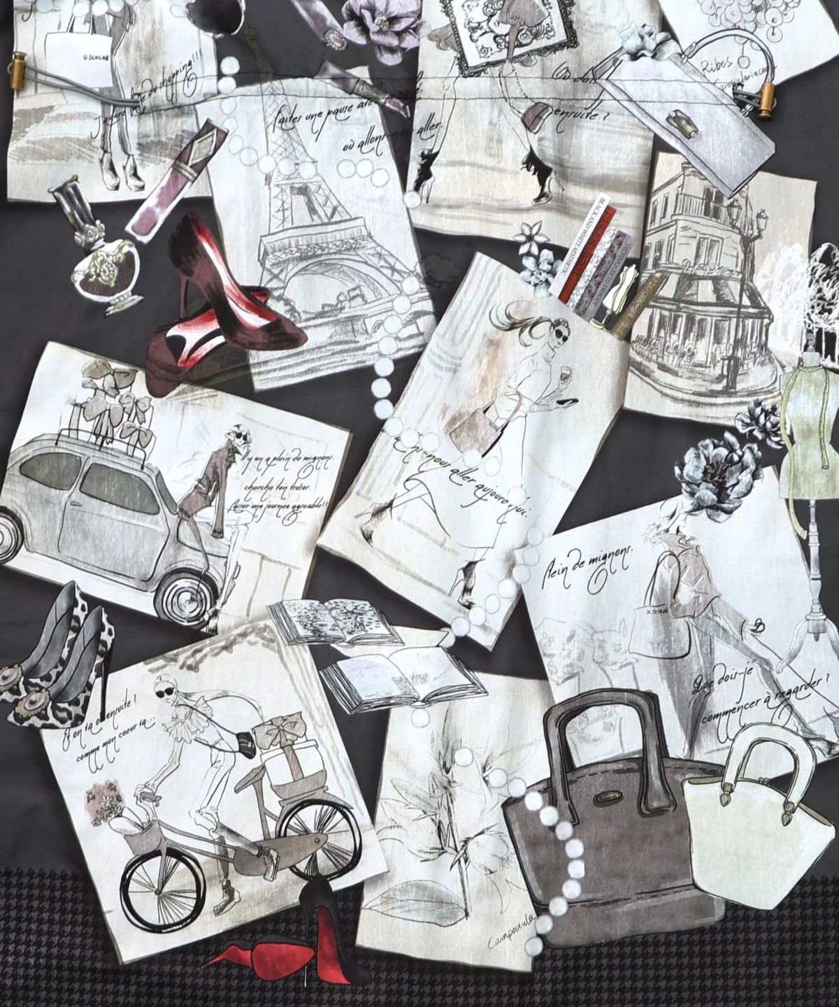 お買い物大好き女子のコラージュ柄ワンピース-15