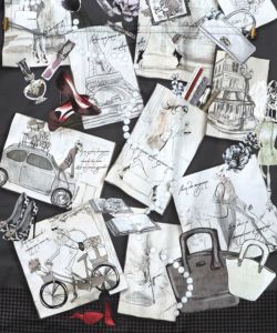 お買い物大好き女子のコラージュ柄ワンピース-15