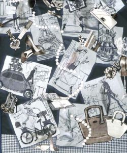 お買い物大好き女子のコラージュ柄ワンピース-17