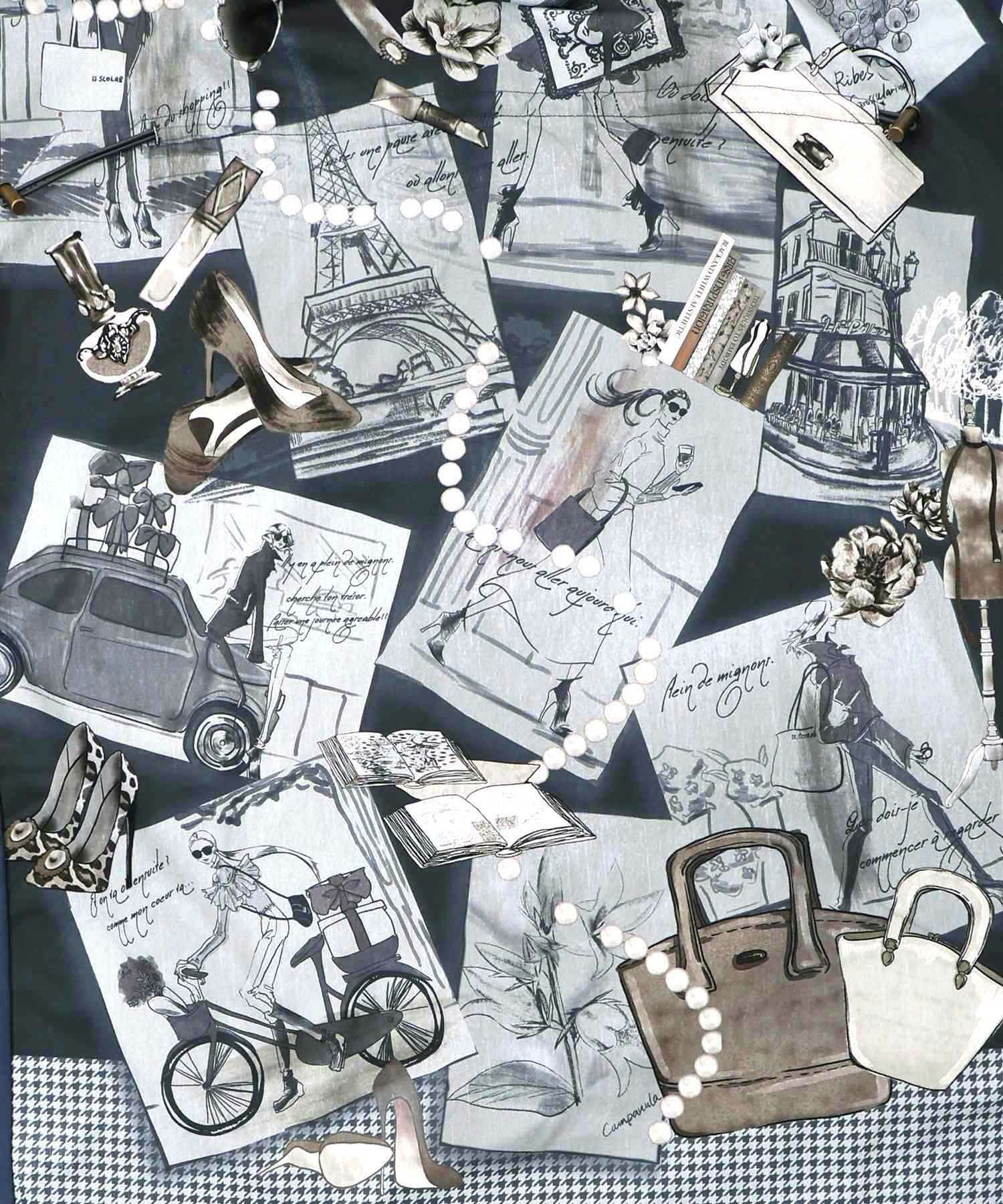 お買い物大好き女子のコラージュ柄ワンピース-17