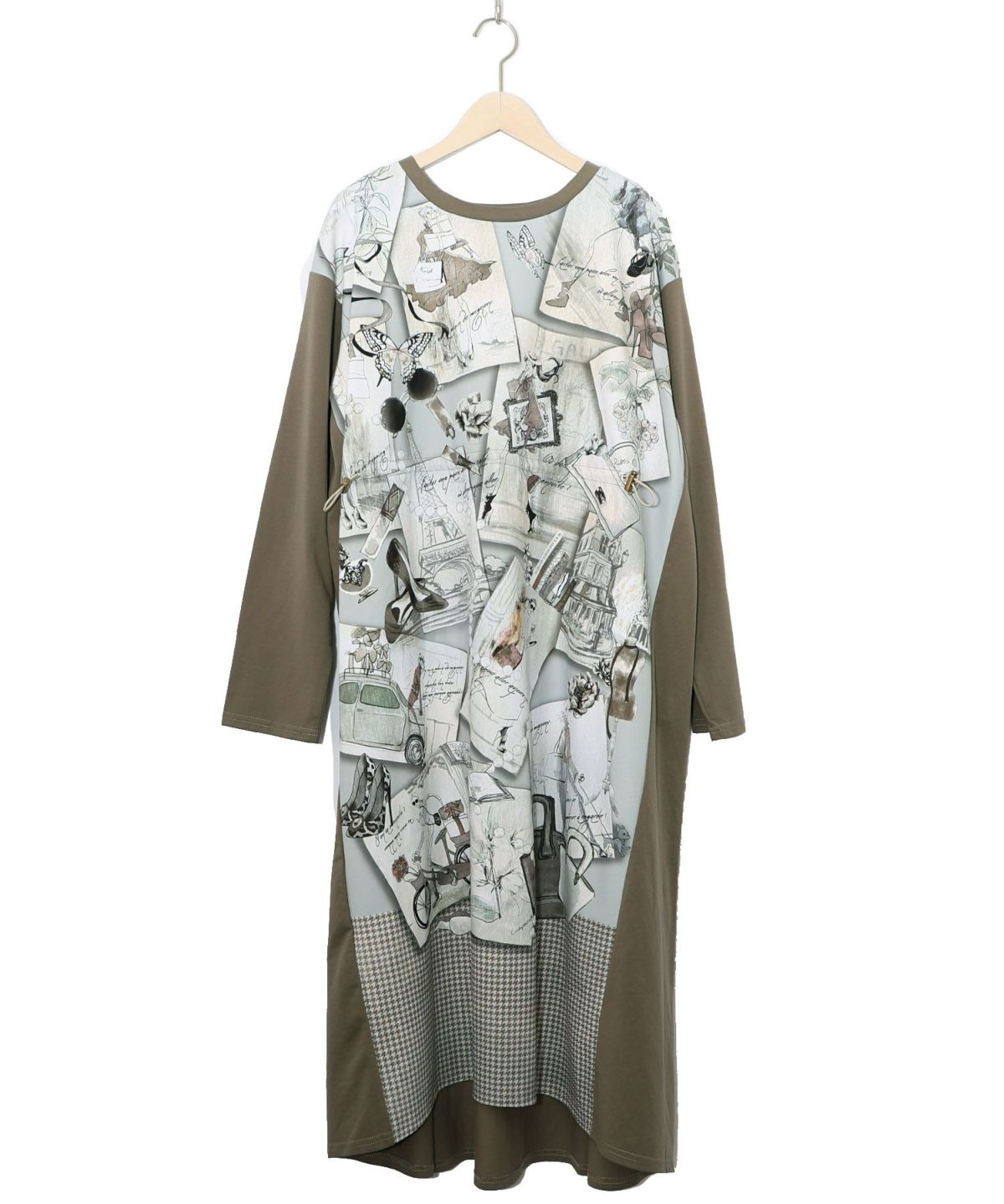 お買い物大好き女子のコラージュ柄ワンピース-18