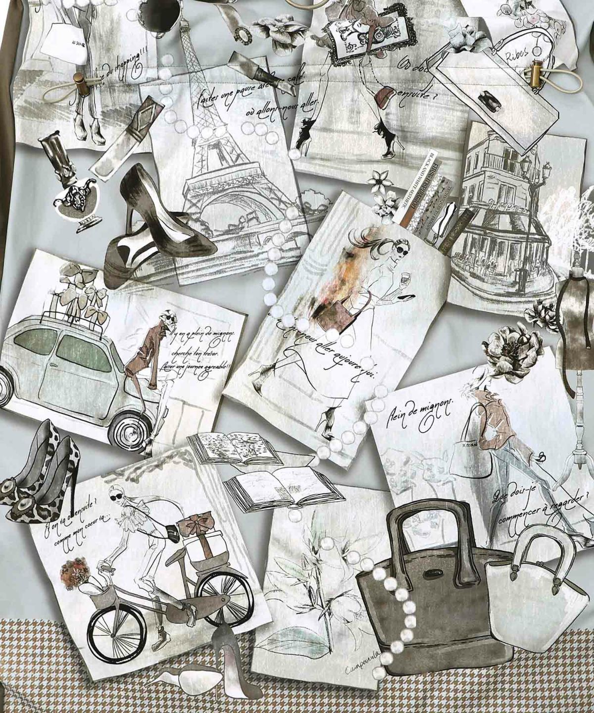 お買い物大好き女子のコラージュ柄ワンピース-19