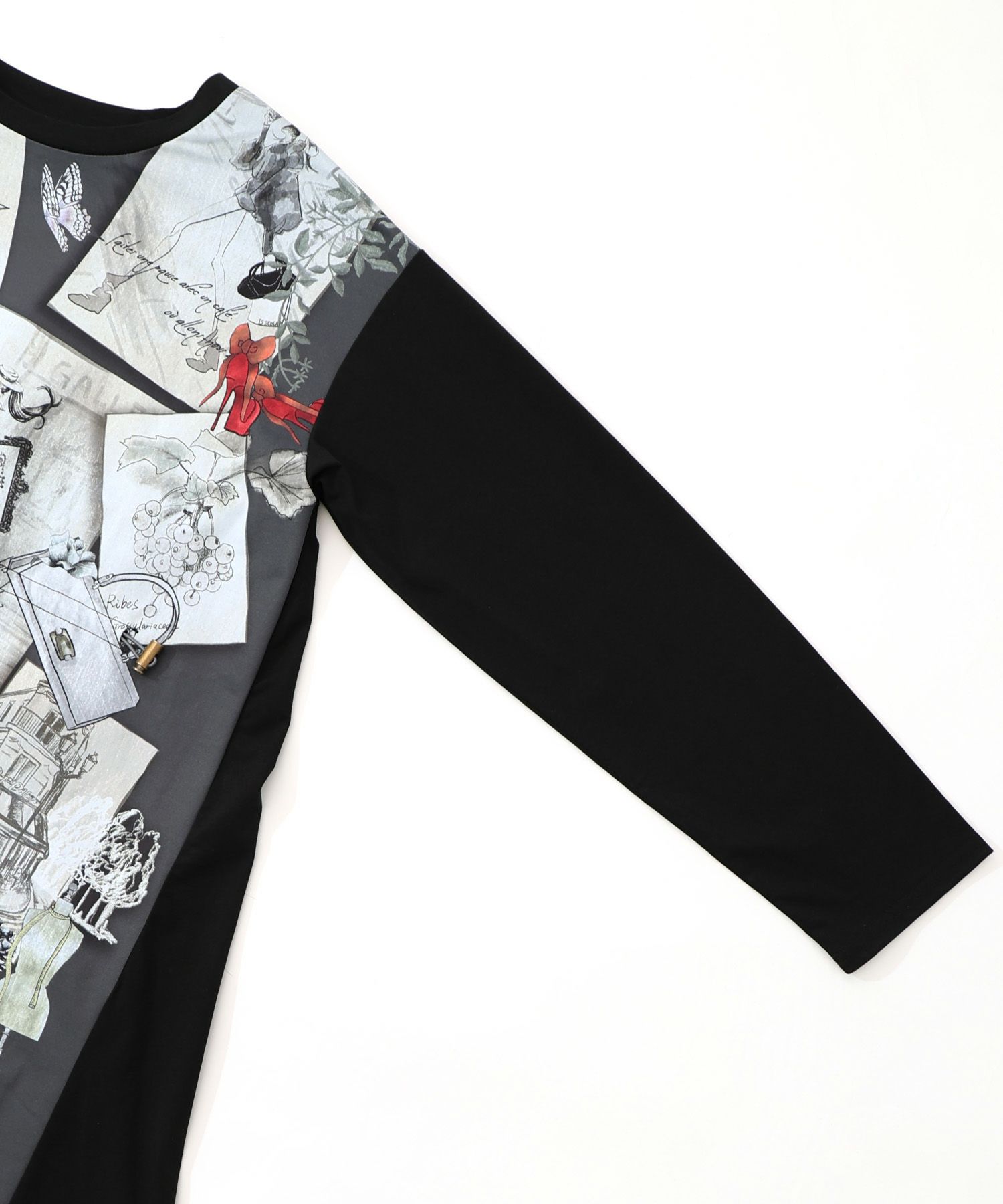 お買い物大好き女子のコラージュ柄ワンピース-21