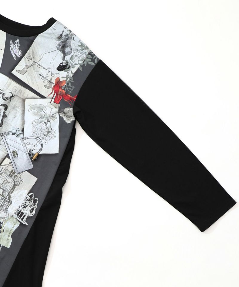 お買い物大好き女子のコラージュ柄ワンピース-21