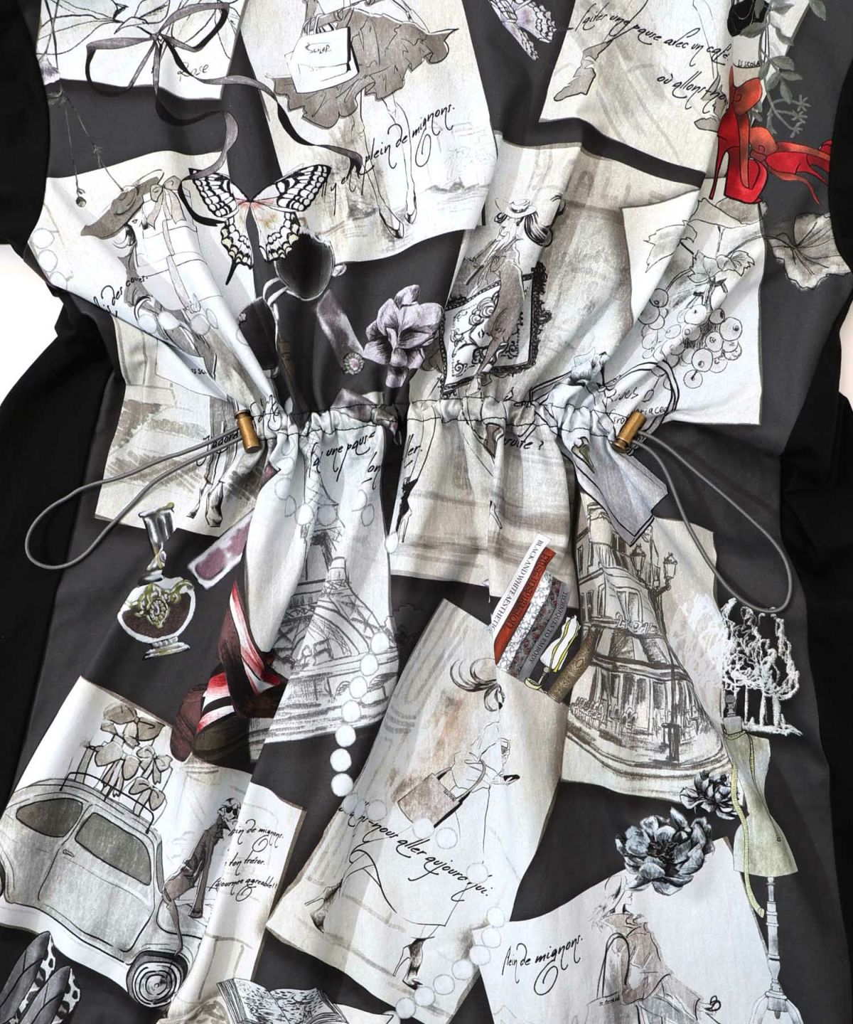 お買い物大好き女子のコラージュ柄ワンピース-22