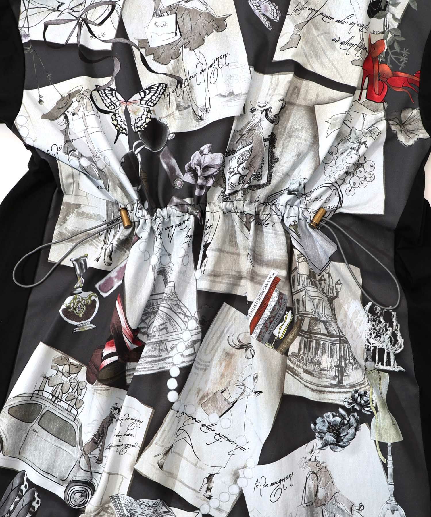 お買い物大好き女子のコラージュ柄ワンピース-22