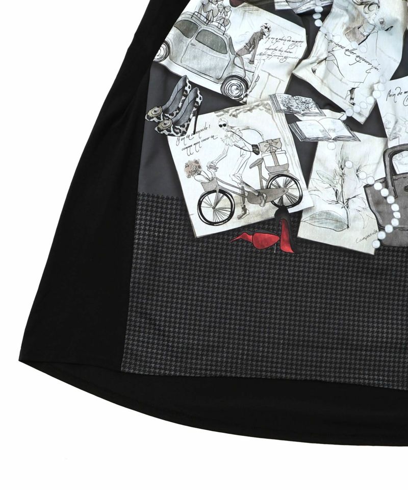 お買い物大好き女子のコラージュ柄ワンピース-23