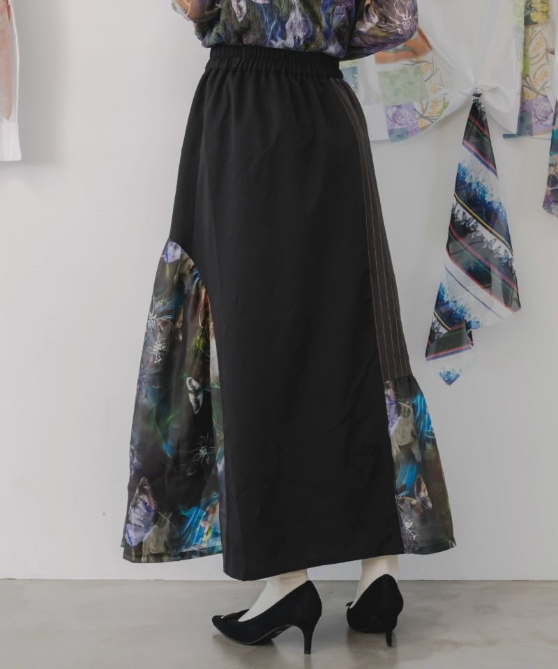アート花柄異素材切替スカート-6