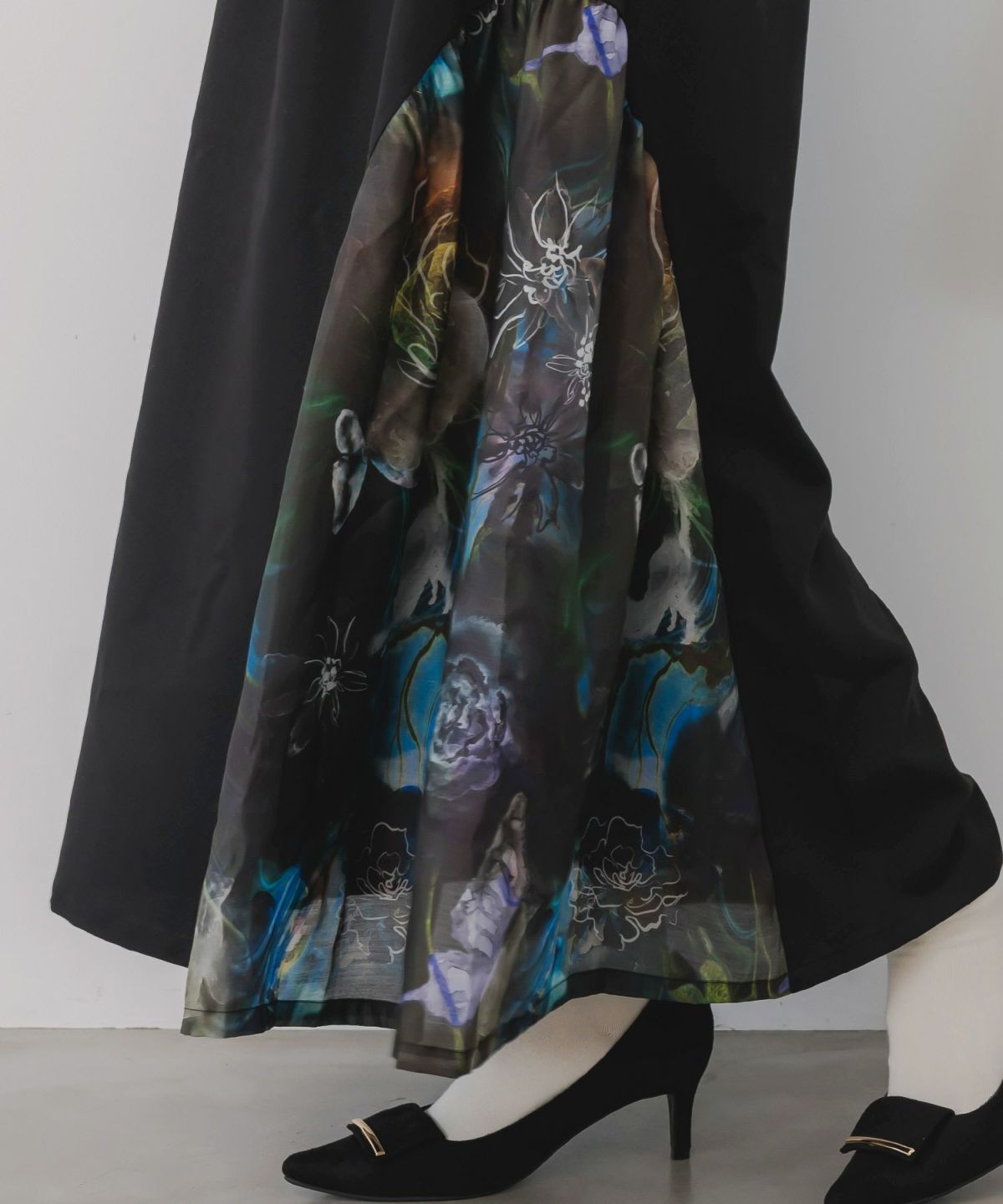 アート花柄異素材切替スカート-7