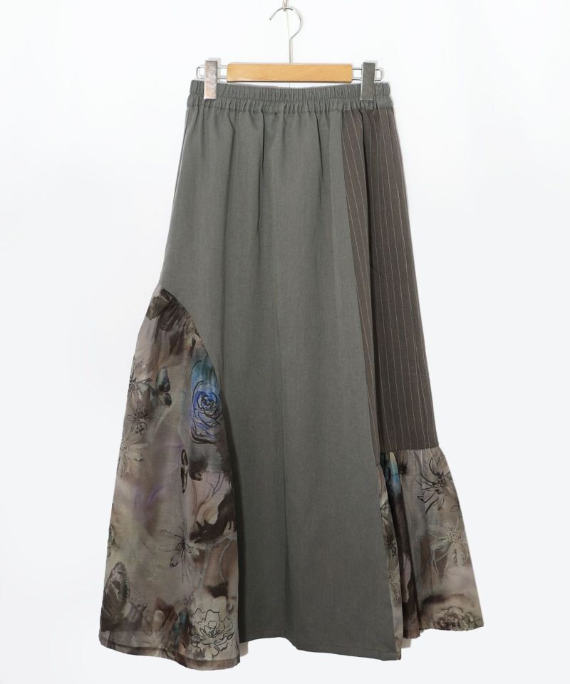 アート花柄異素材切替スカート-8
