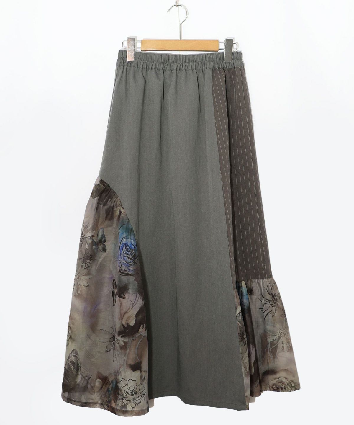 アート花柄異素材切替スカート-8