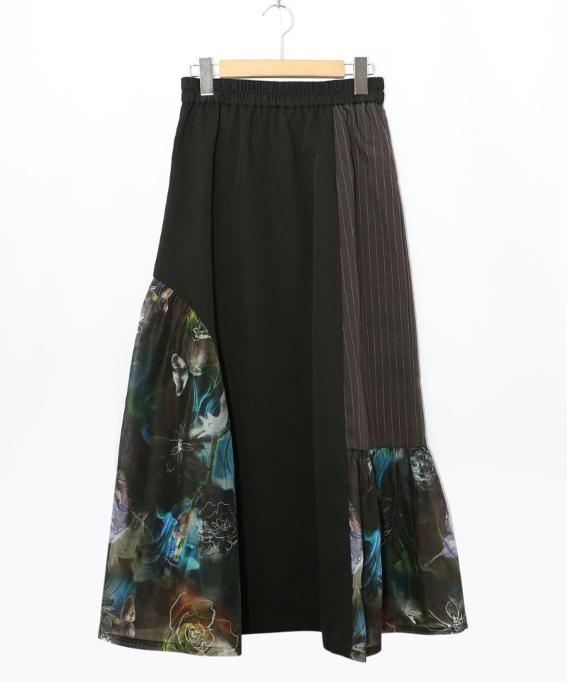 アート花柄異素材切替スカート-10