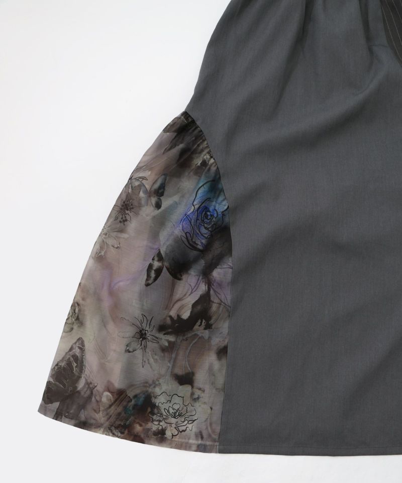 アート花柄異素材切替スカート-14