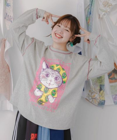 scolar スカラー　153616：ネコとテレビ柄ロンT ScoLar Tシャツ 新作 スカラー 153616 ネコとテレビ柄ロンT