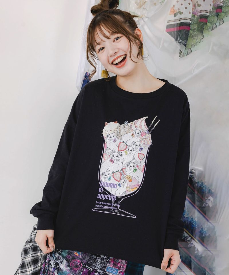 いちご猫パフェプリントプルオーバー-1
