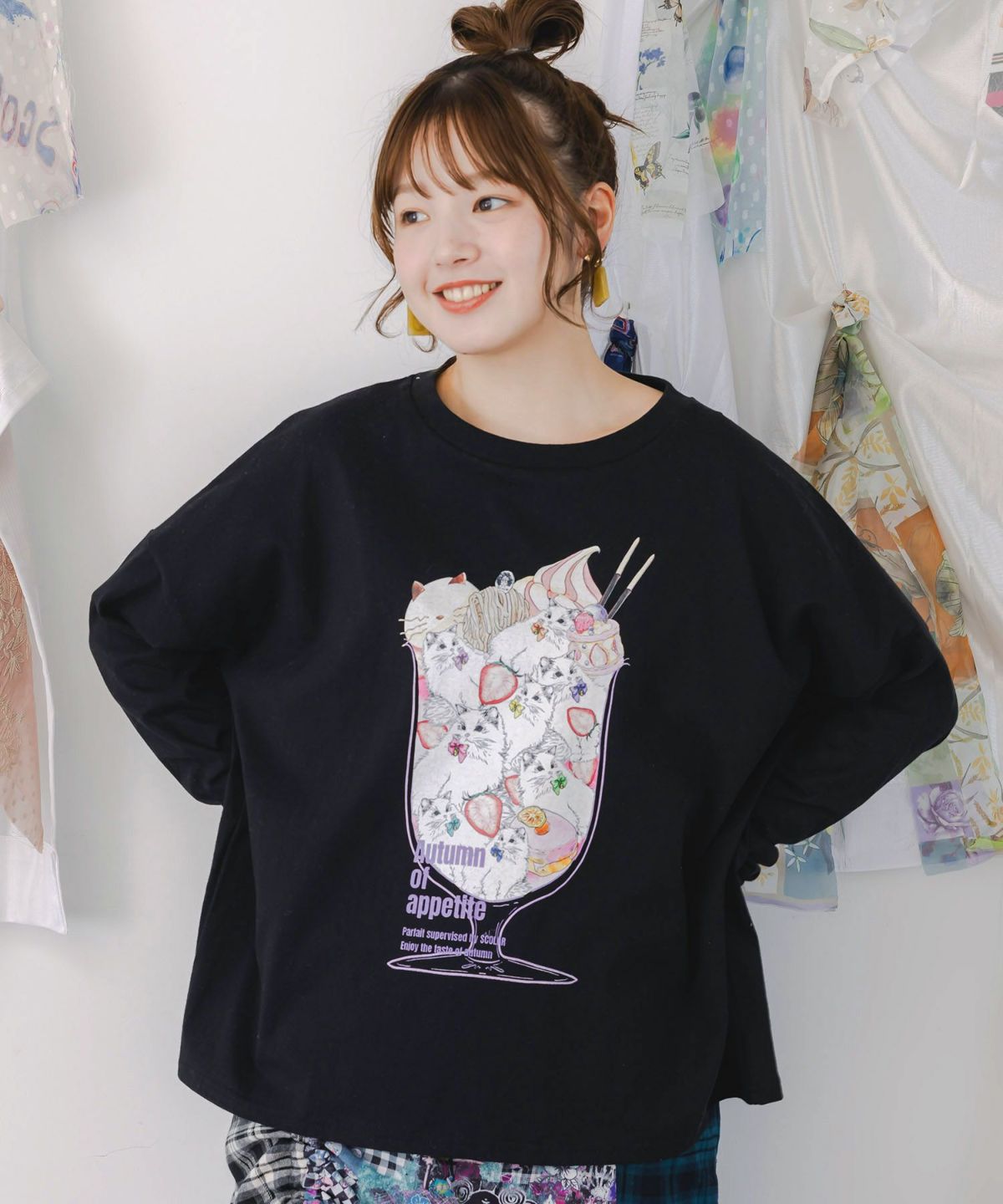 いちご猫パフェプリントプルオーバー-3