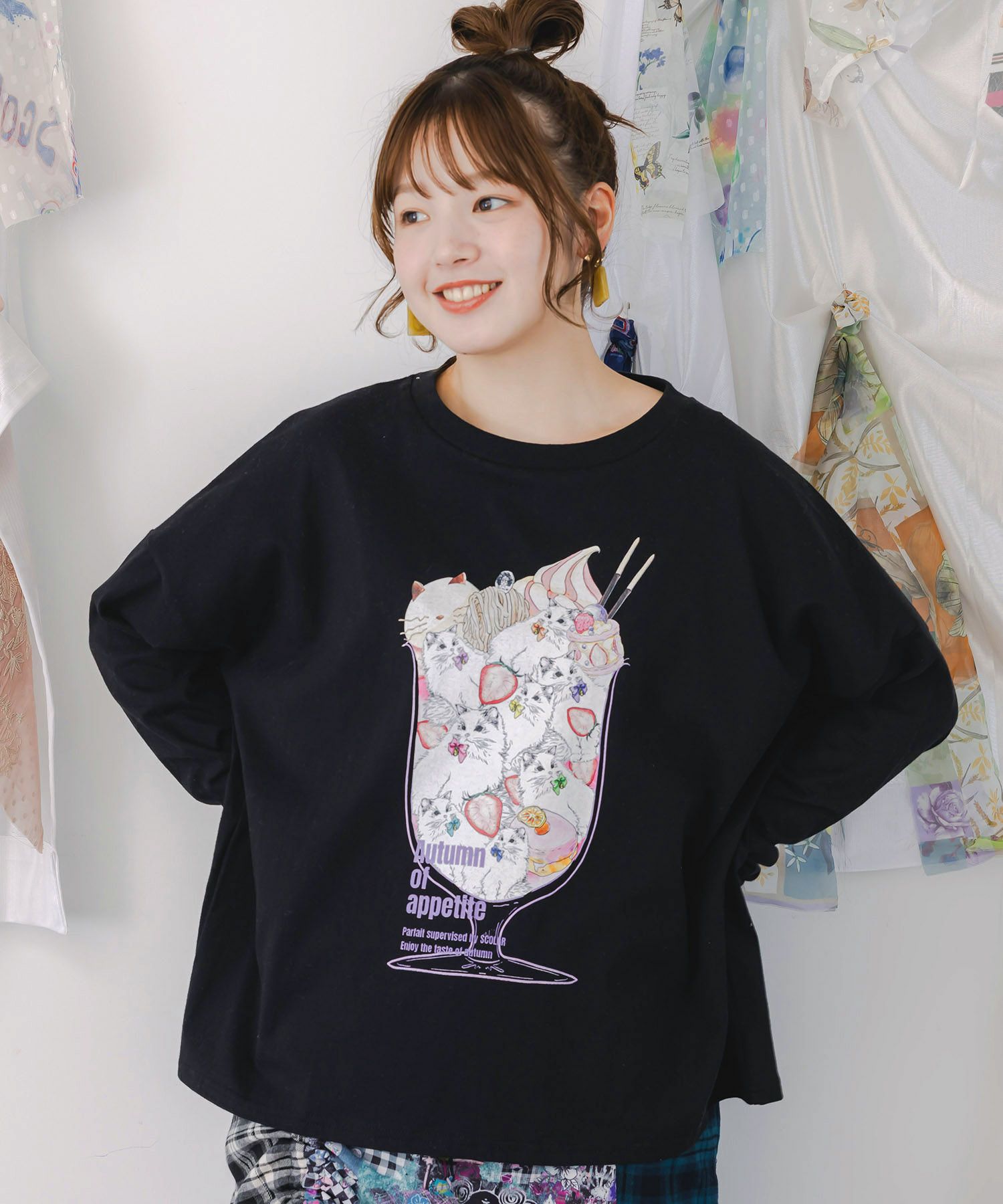 いちご猫パフェプリントプルオーバー-3