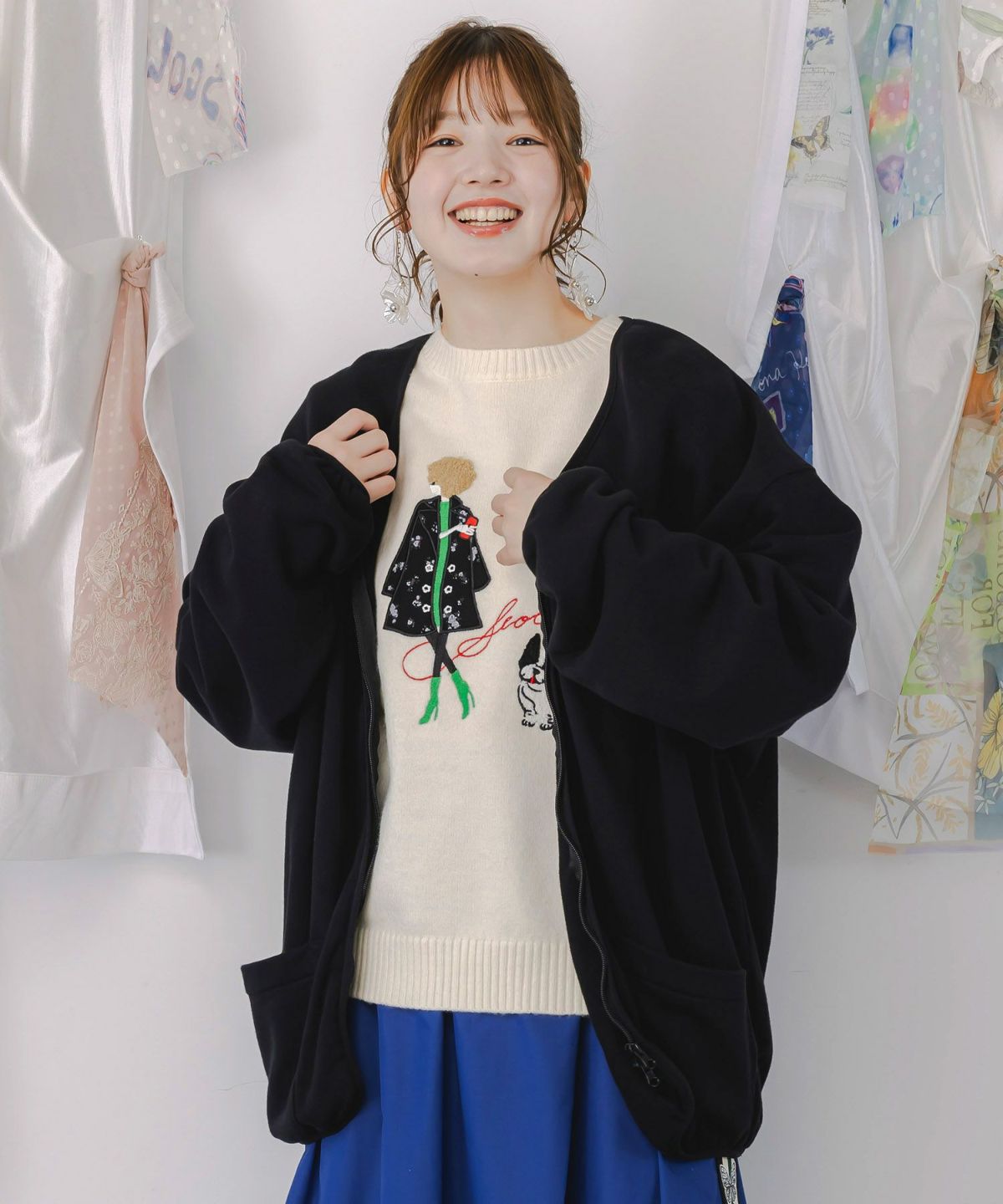 ミニ裏毛スカ子ロゴ ダブルジップカーディガン-3