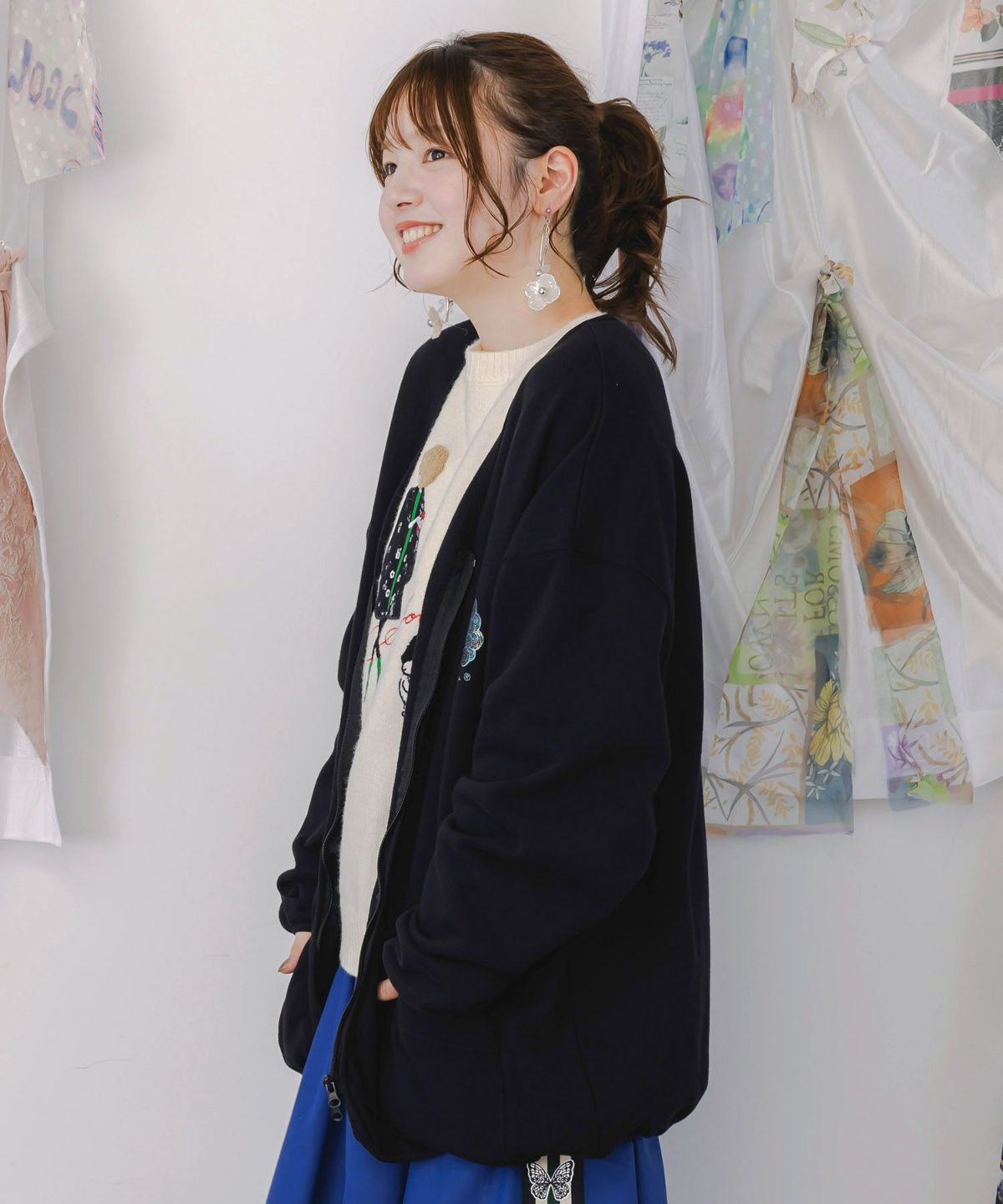 ミニ裏毛スカ子ロゴ ダブルジップカーディガン-4