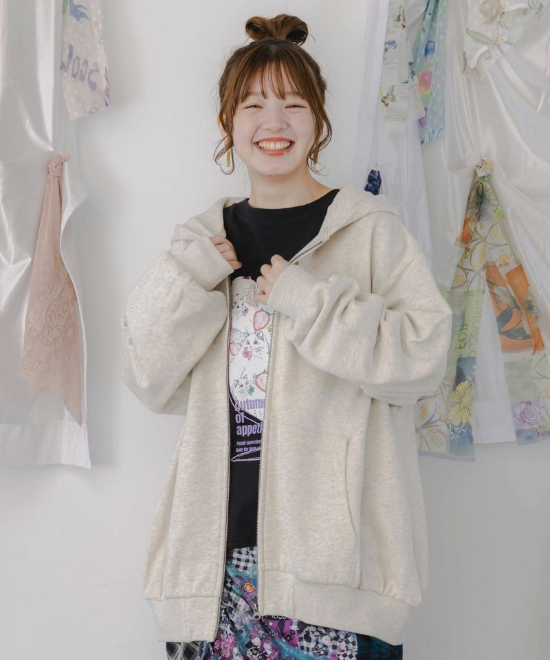 花蝶柄スカ子箔プリントロゴパーカー-2