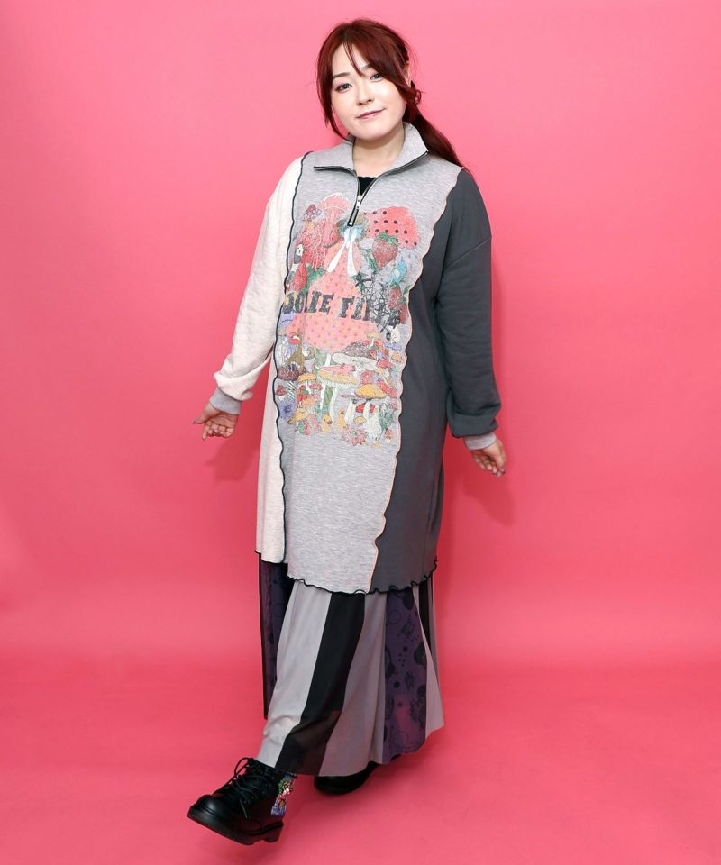 メロウ加工配色ハーフジップワンピース-2