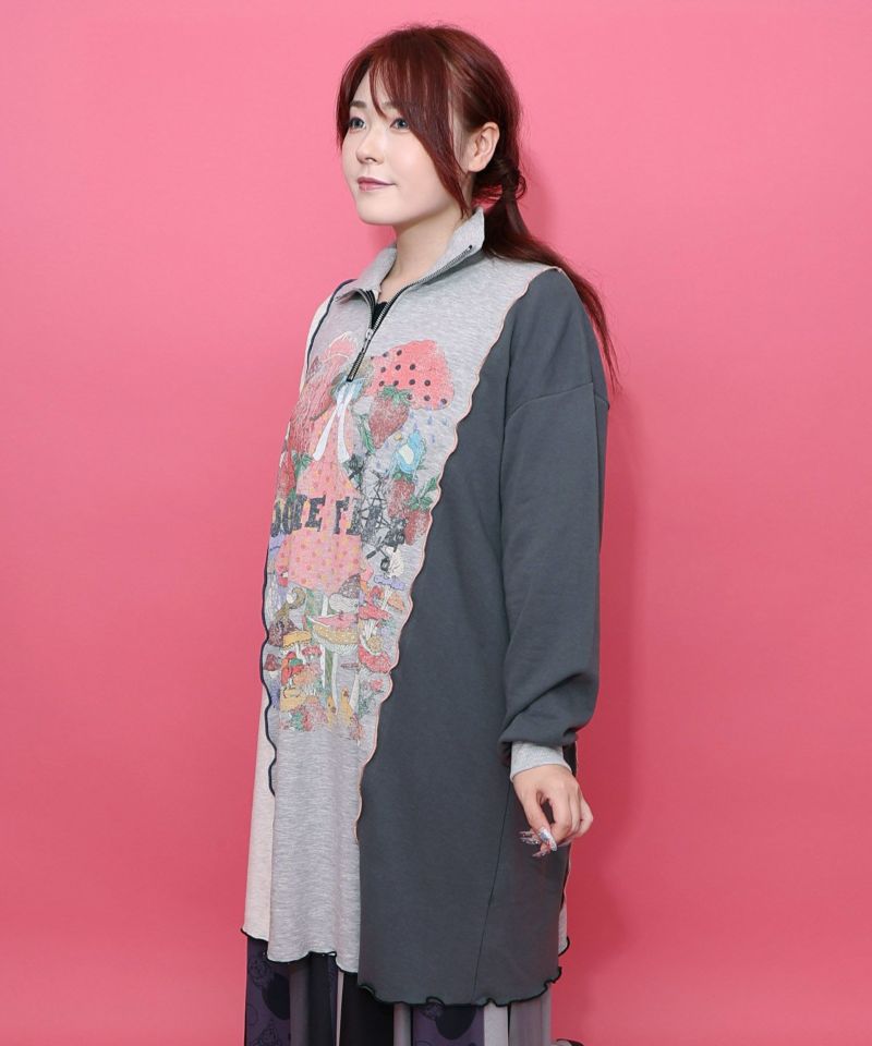 メロウ加工配色ハーフジップワンピース-4