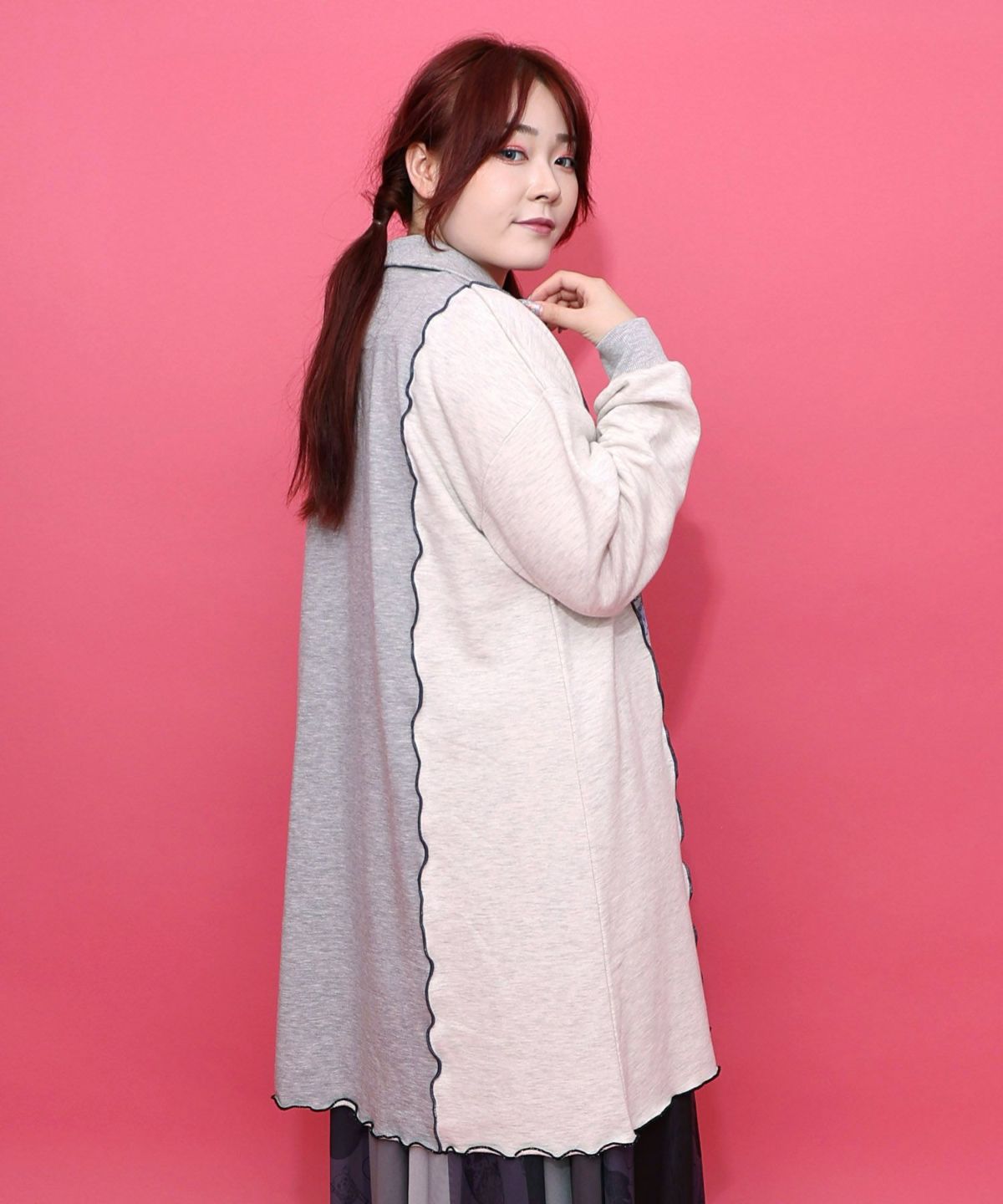 メロウ加工配色ハーフジップワンピース-6