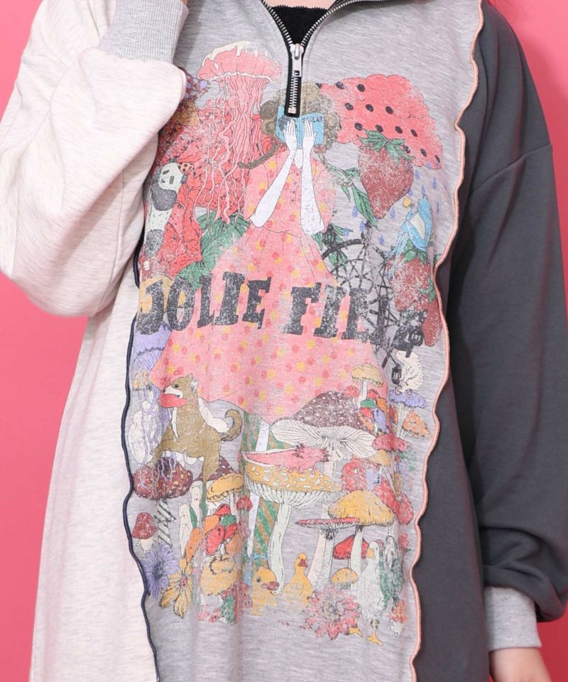 メロウ加工配色ハーフジップワンピース-7