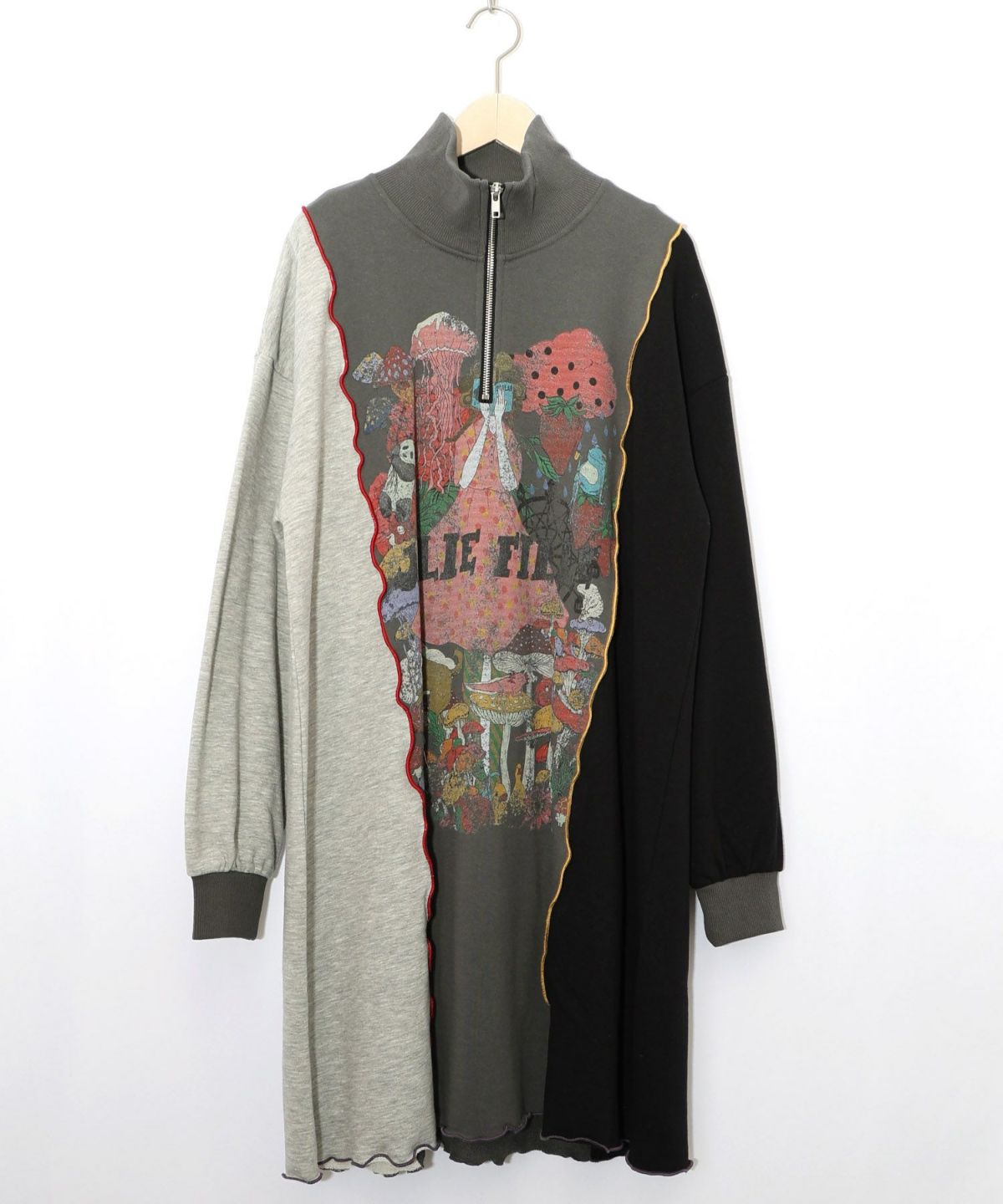 メロウ加工配色ハーフジップワンピース-8