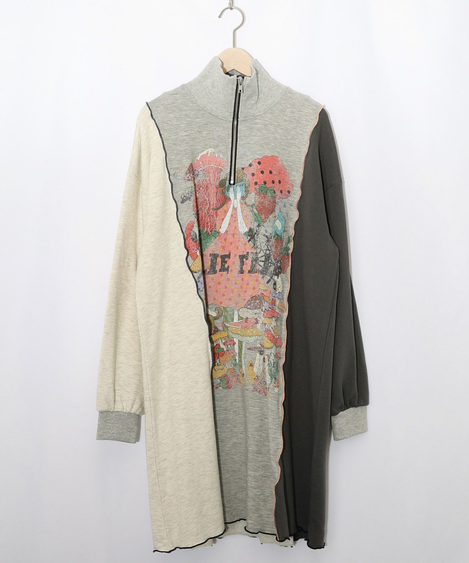 メロウ加工配色ハーフジップワンピース-10