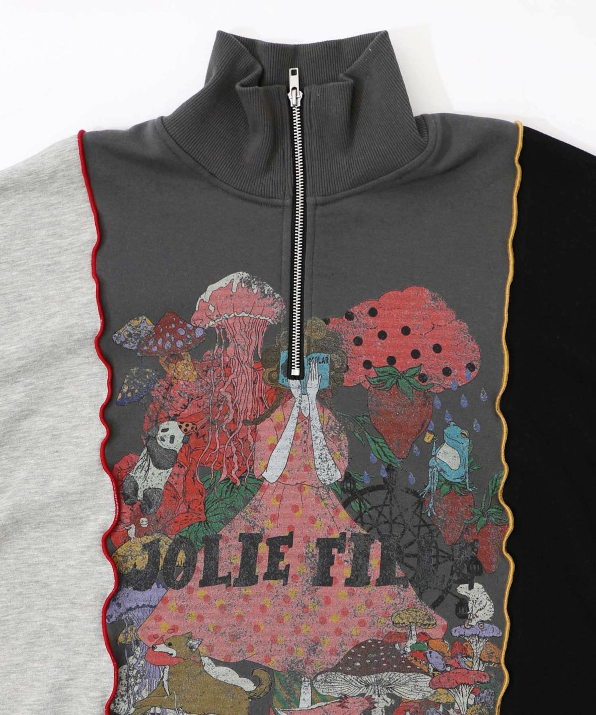 メロウ加工配色ハーフジップワンピース-12