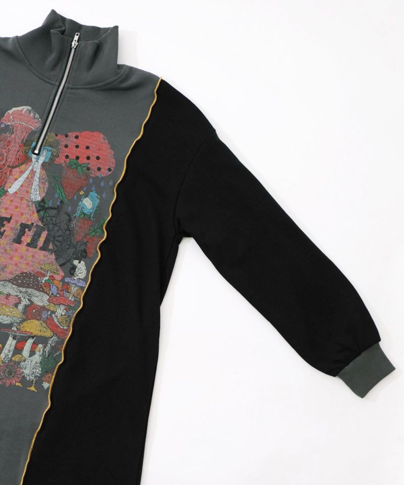 メロウ加工配色ハーフジップワンピース-13