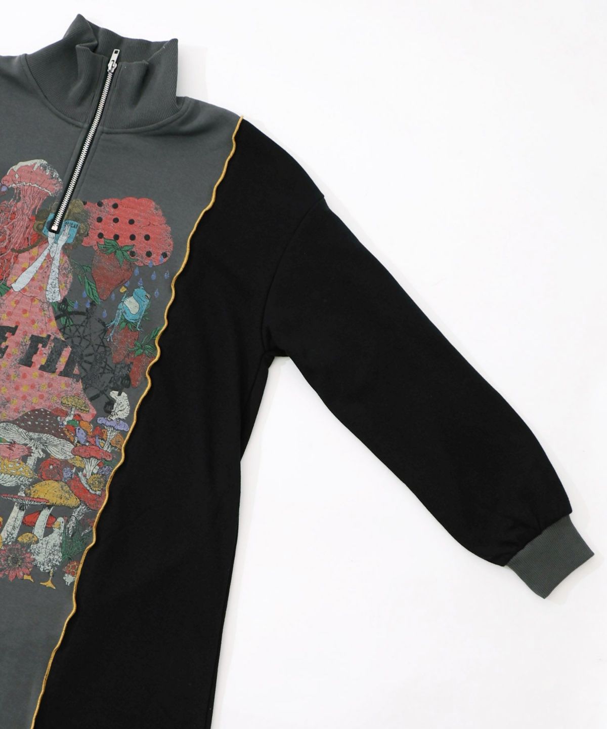 メロウ加工配色ハーフジップワンピース-13