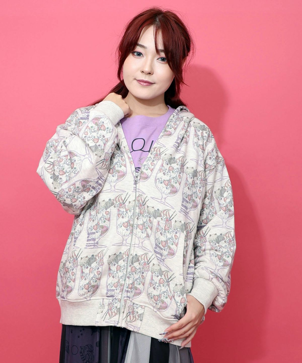 イチゴいっぱいねこパフェパーカー-3