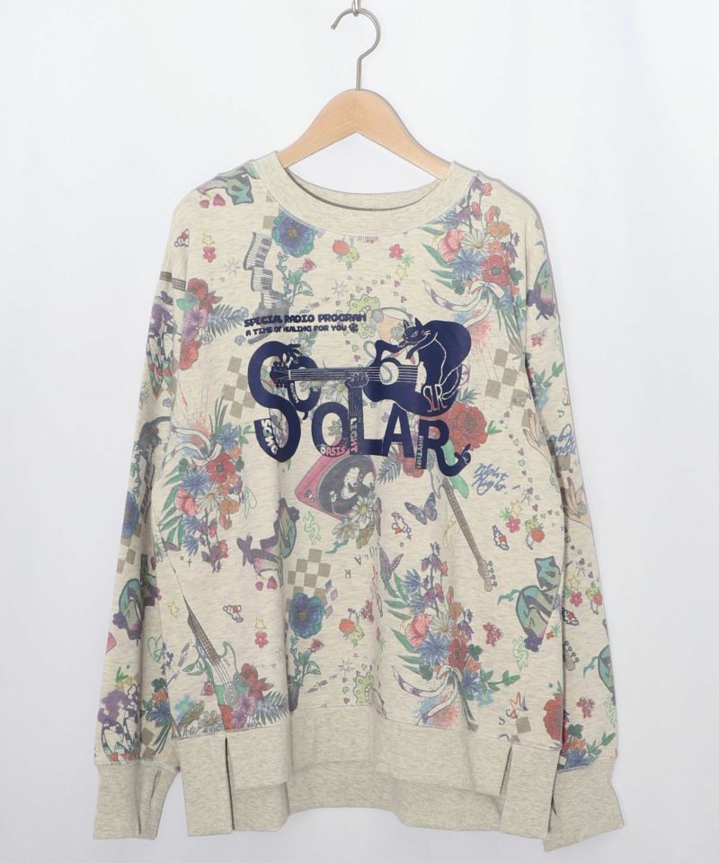 花と音楽のスウェットプルオーバー-7