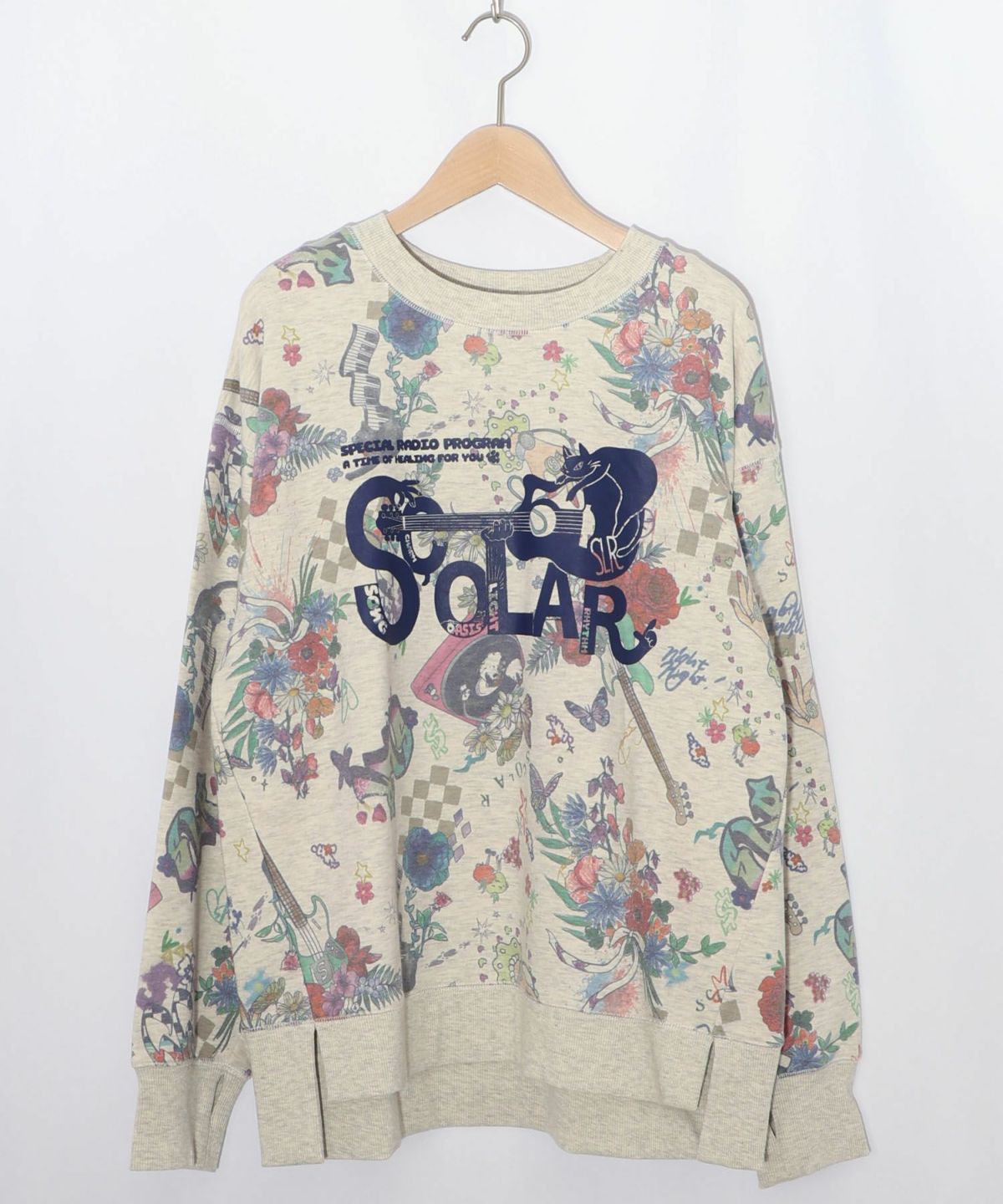 花と音楽のスウェットプルオーバー-7