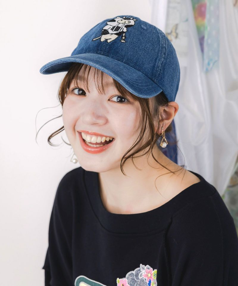 牛ネコ刺繍デニムキャップ-1