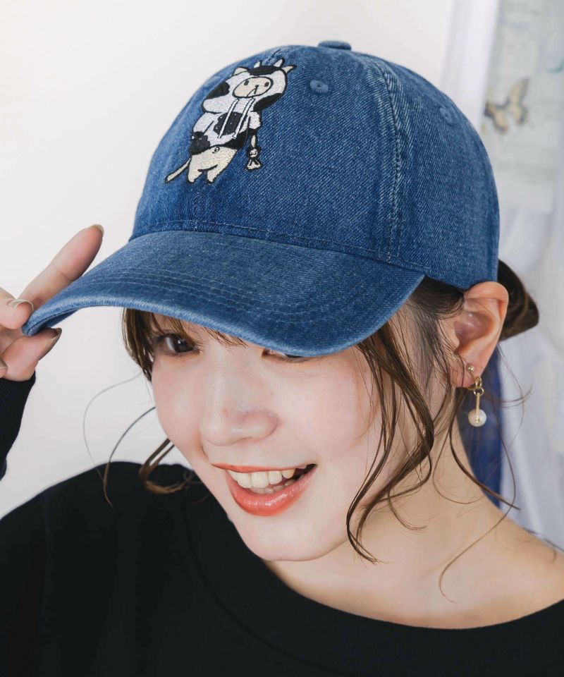 牛ネコ刺繍デニムキャップ-2