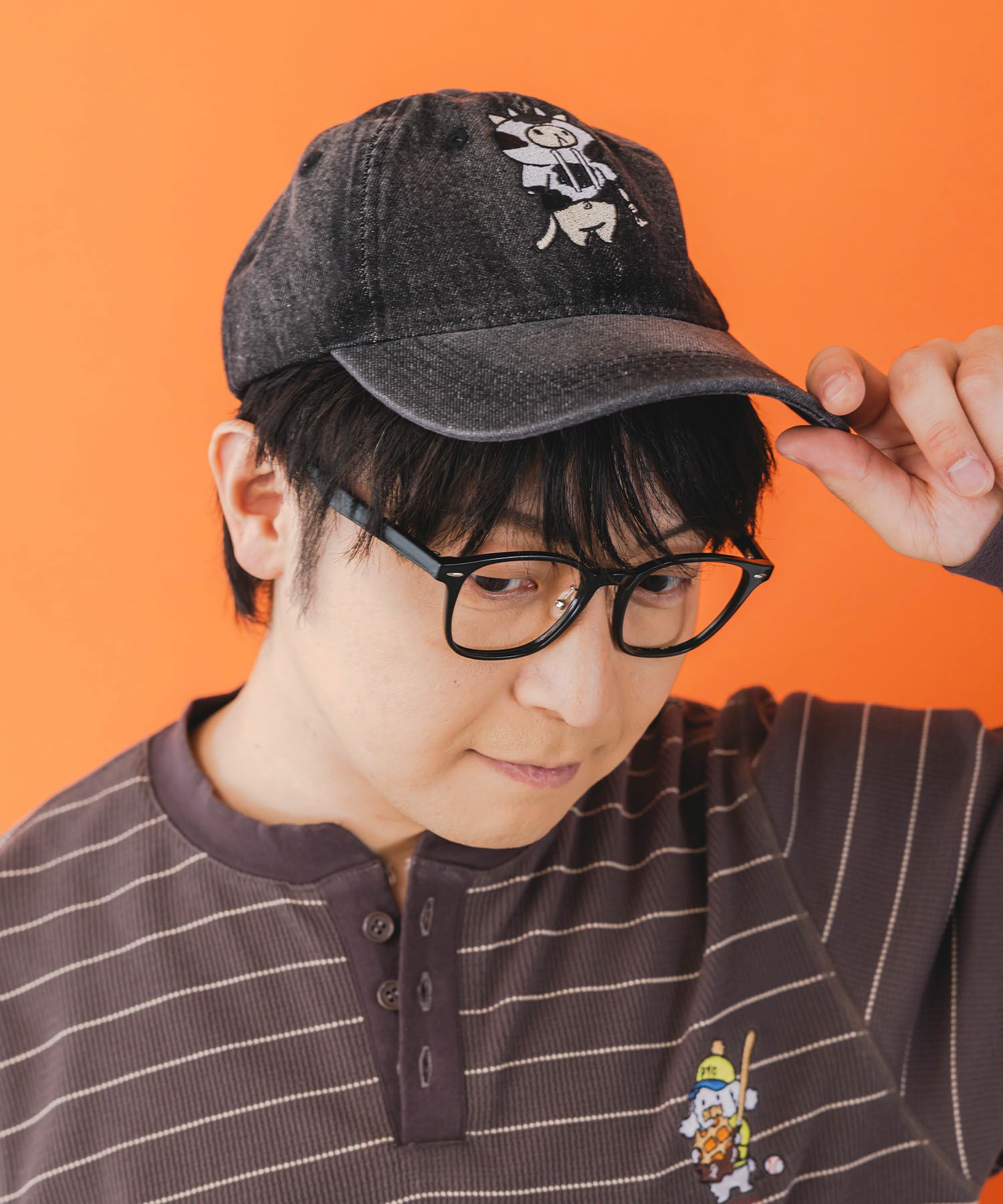 牛ネコ刺繍デニムキャップ-6