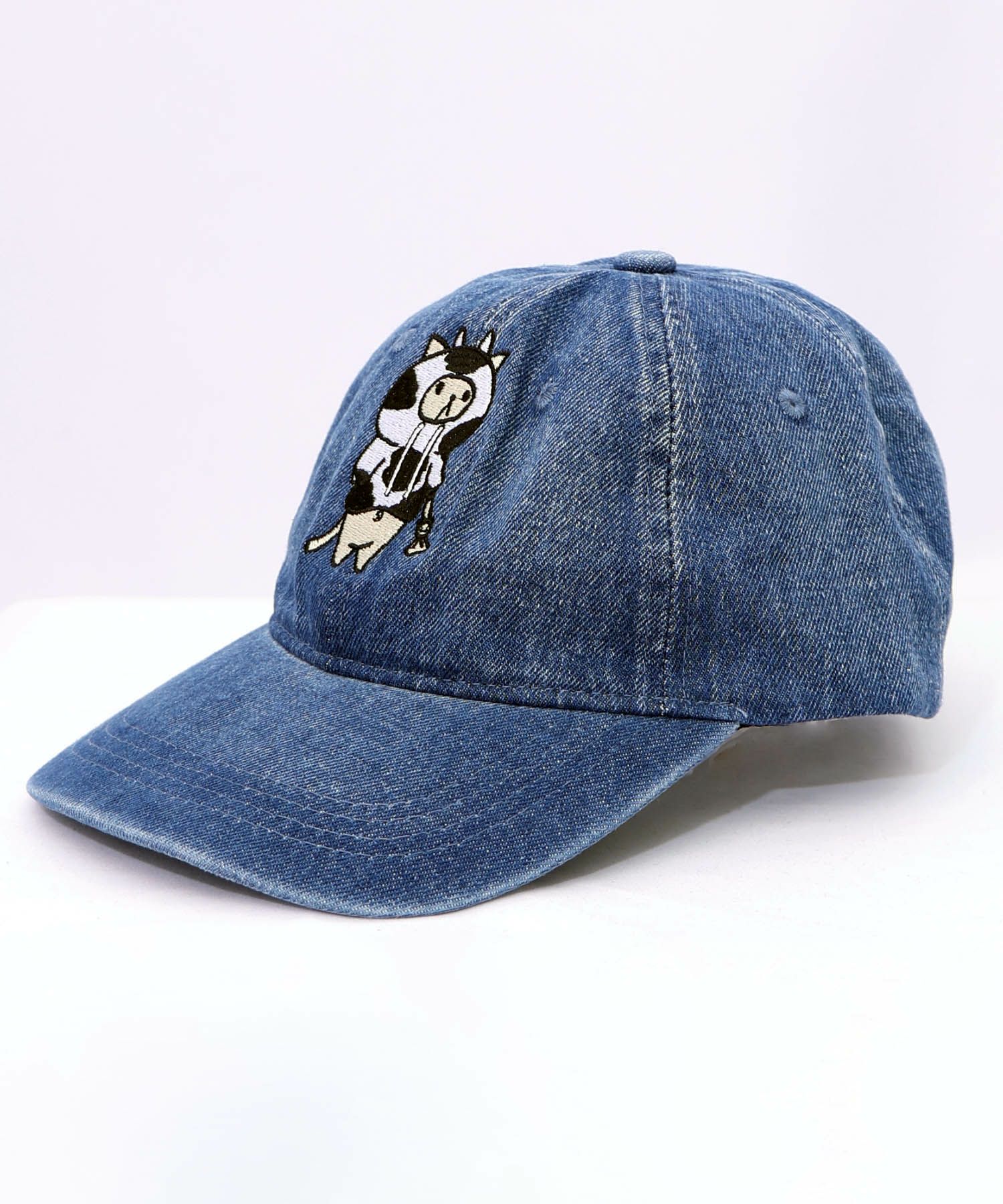 牛ネコ刺繍デニムキャップ-15