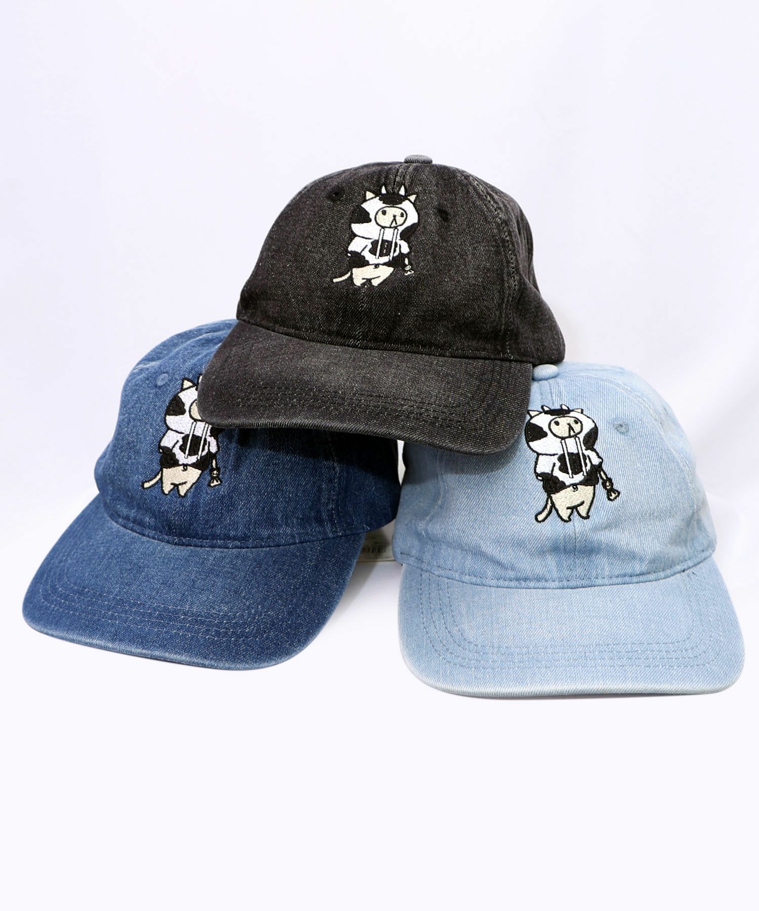 牛ネコ刺繍デニムキャップ-22