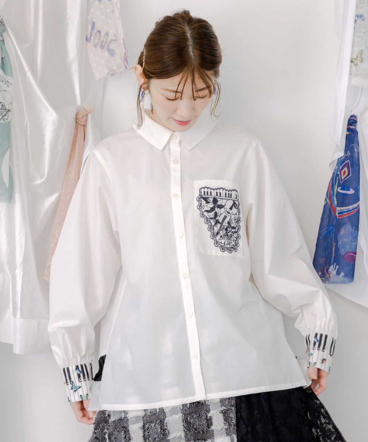 鍵盤柄切替シャツ-1