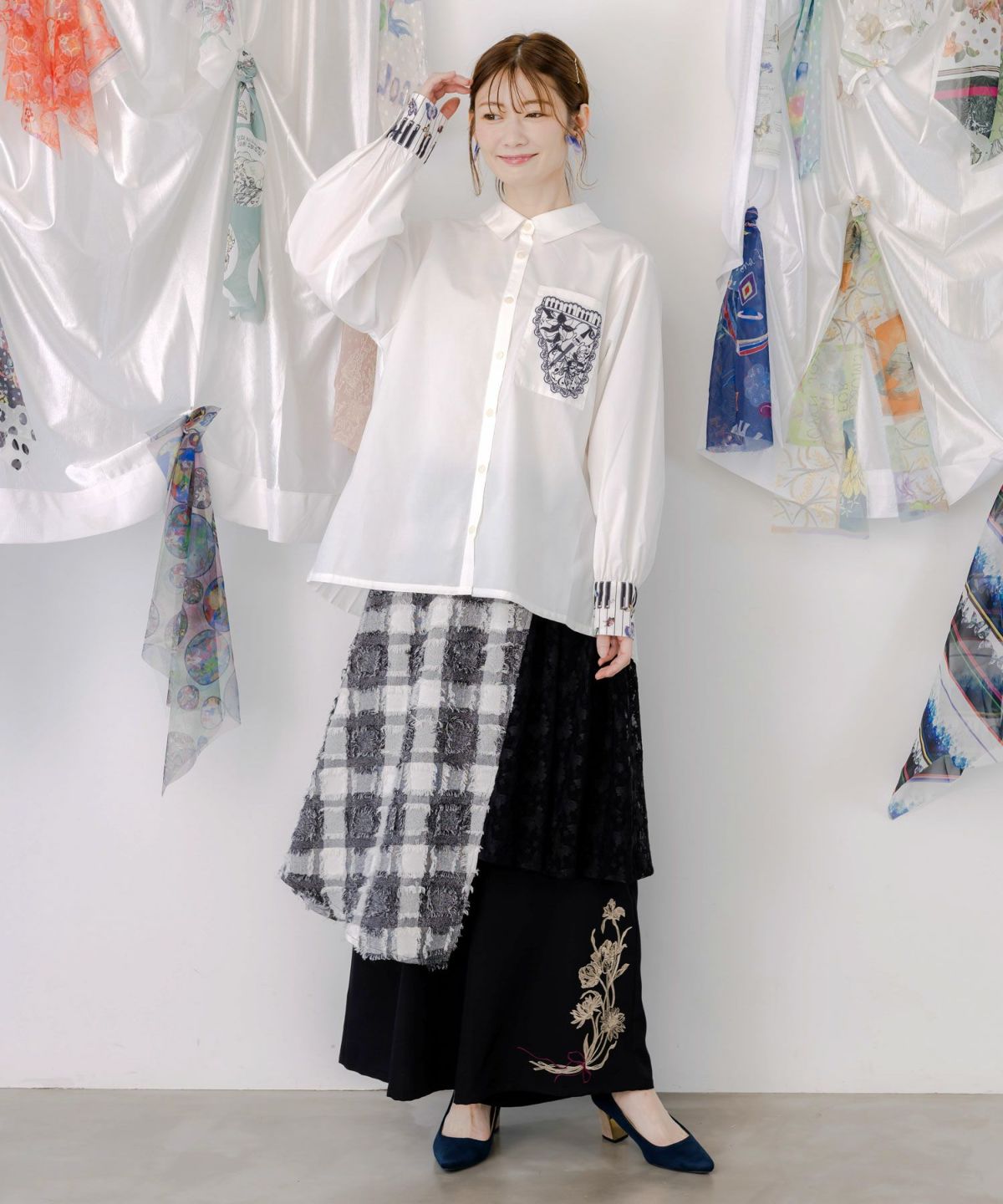 鍵盤柄切替シャツ-2